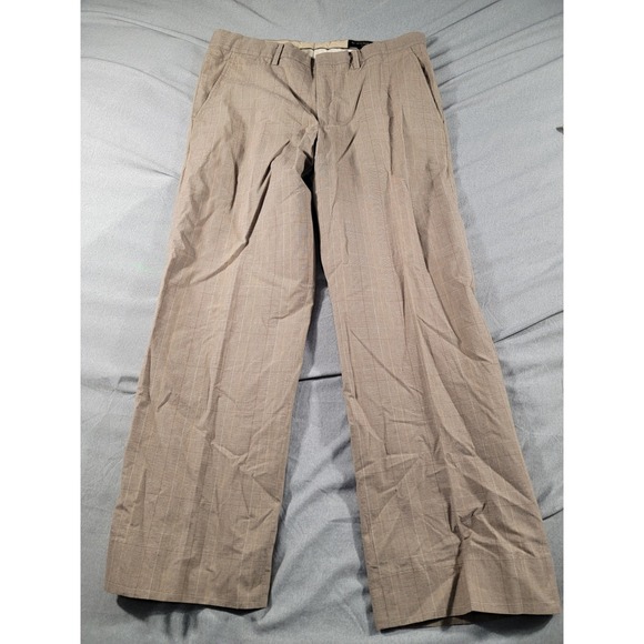 Banana Republic Slack Trouser Pants Mens 36x30 Tan Brown Houndstooth Check Plaid - Picture 1 of 7